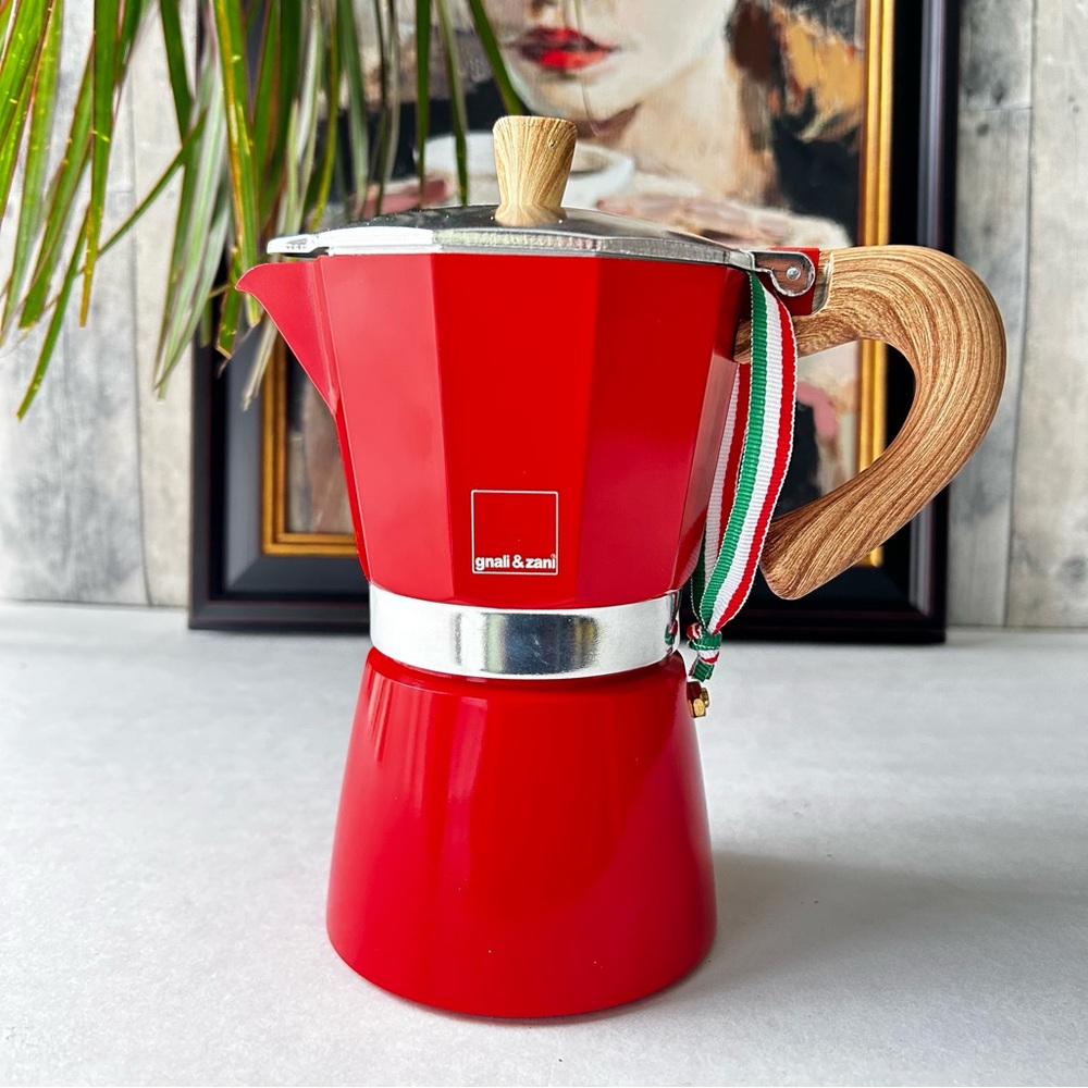 🌴Fiery Red Gnali & Zani Italian Moka Pot Stovetop Espresso Maker | Coffee 6 Cups